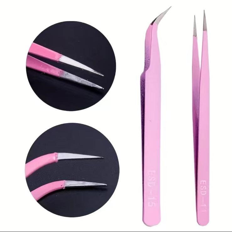 2pcs Stainless Steel Lash Tweezers